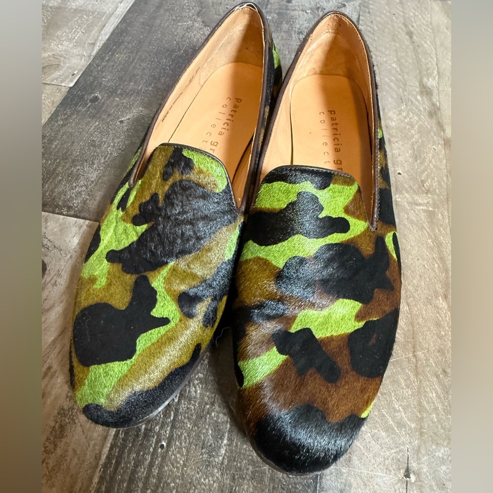 Patricia Green Cow Hair Camo Loafers 7.5M Neon Statement Flats